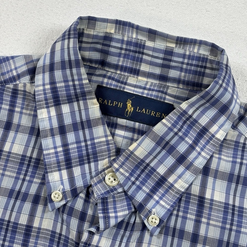 Ralph Lauren Men's Blue Plaid Button Down Shirt‎ Size Medium